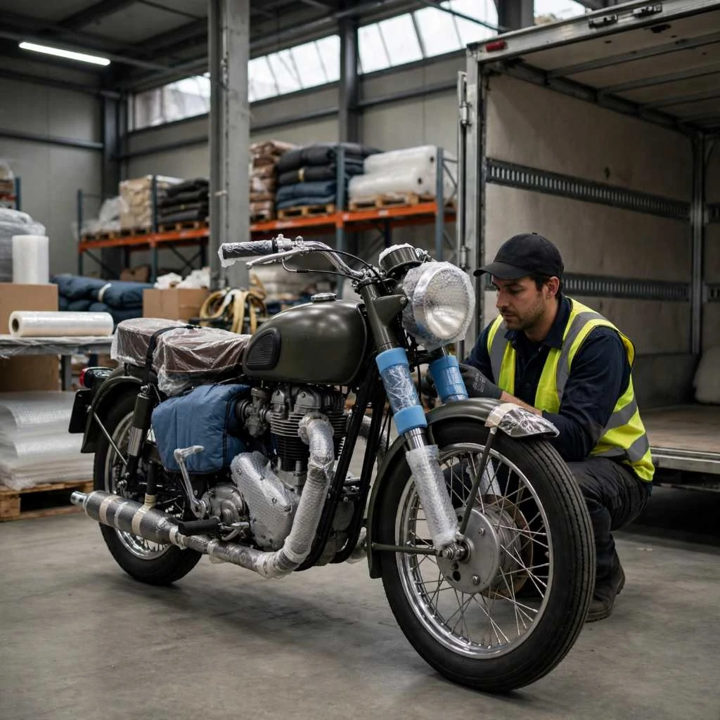 Transport Worker Checking Motorcycle Equipment