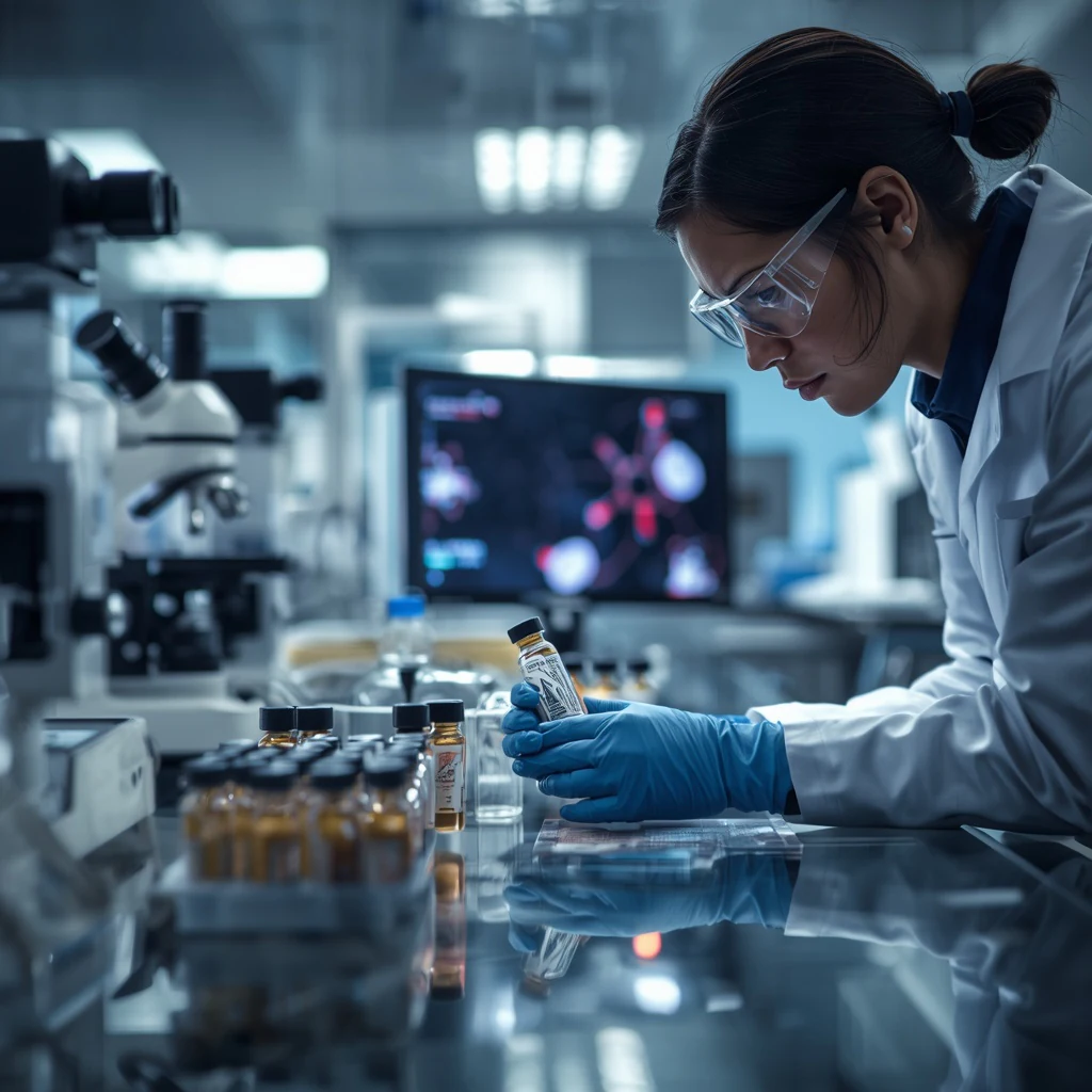Scientist Inspecting Research Peptide Vials